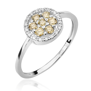 Pierścionek z Brązowymi Brylantami 0,35ct i Diamentami wykonany ze złota próby 585. W-0440BR